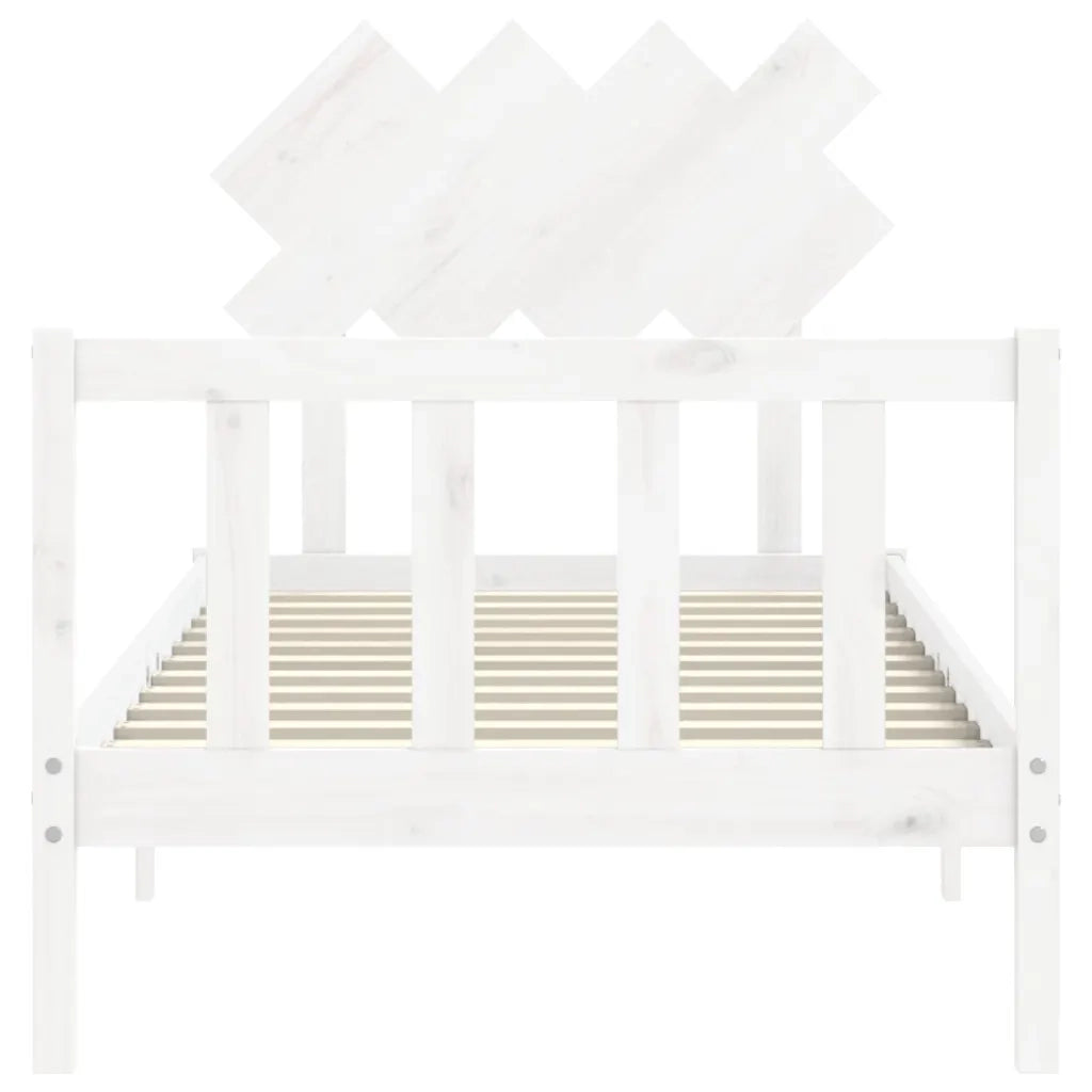 Giroletto con Testiera-Struttura Letto con testiera Bianco Single in Legno Massello 708246