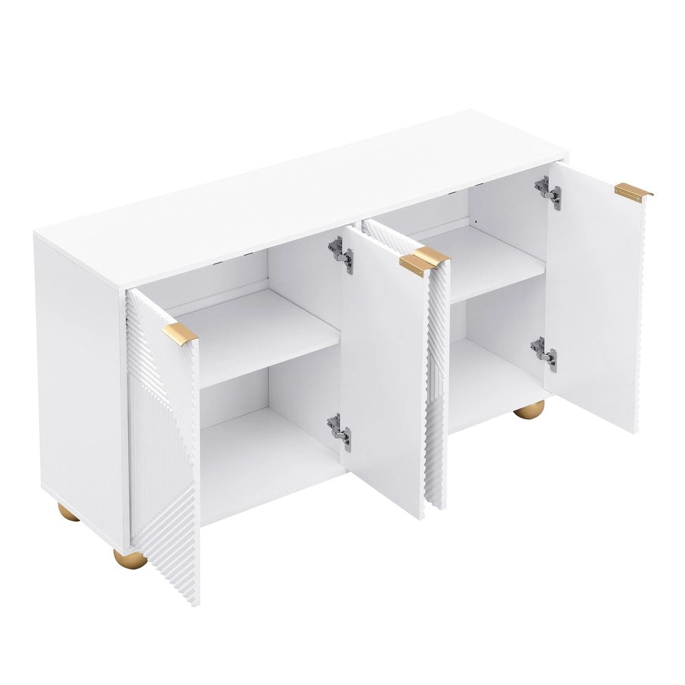 Credenza 4 Ante ¨C Xylo ¨C Legno, Ripiani Regolabili, Gambe Sferiche, Maniglie in Metallo