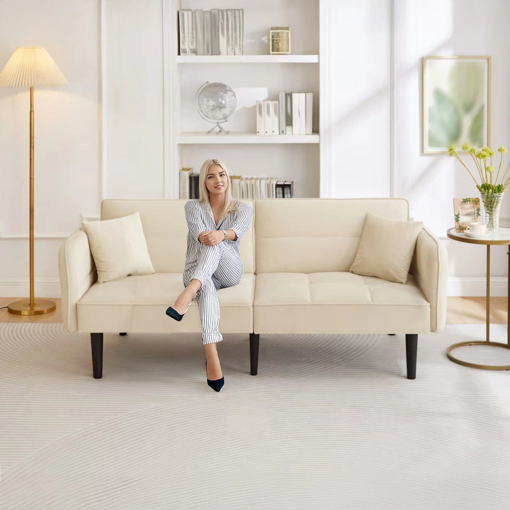 Divano Letto 2 Posti ¨C MINIMAL ¨C Velluto, Braccioli Ribaltabili, Reclinabile