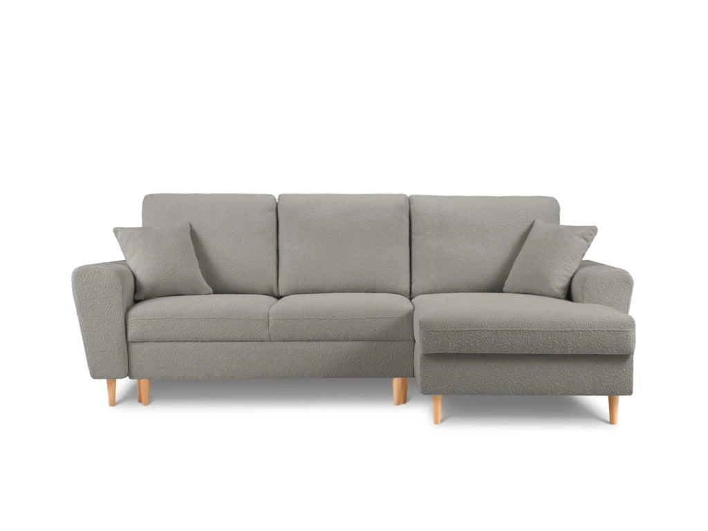 Cosmopolitan Design - Divano convertibile angolare destro con contenitore "Kyoto" 4 posti in bouclé grigio 