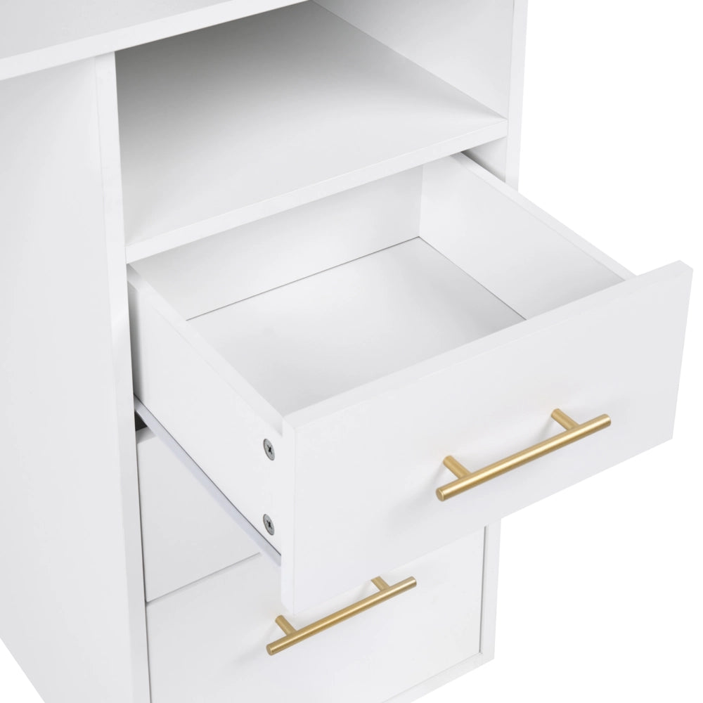 Scrivania da ufficio in stile scandinavo con cassetti in legno 120x60 cm Bianco Cassetto contenitore Legno chiaro Design minimalista