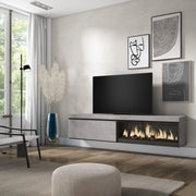 Mobile TV, Soggiorno, 208x35x45cm, Per TV fino a 80", Camino elettrico XXL, da appendere, grigio cemento RF3208