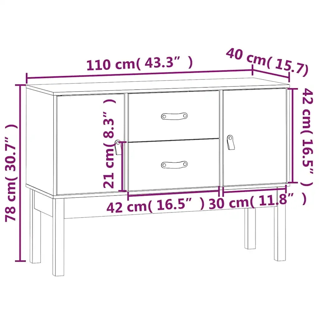 Credenza | Madia | Buffet da pranzo | Armadio da pranzo Nera 110x40x78 cm in Legno Massello di Pino