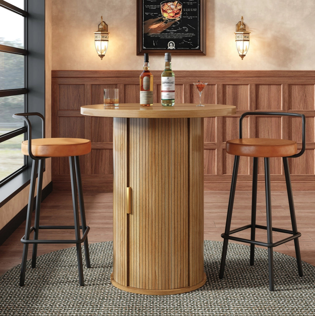 Tavolo bar rotondo con mobile a 4 ripiani; MDF e metallo; 60 x 60 x 91;6 cm; legno