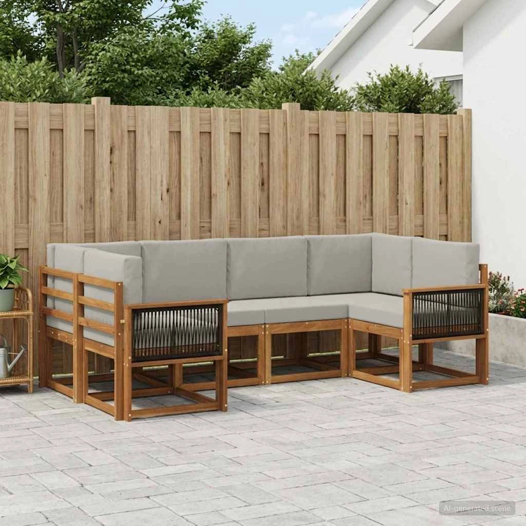 Set di divani da esterno 6 pz Naturale e Grigio Chiaro 3385492