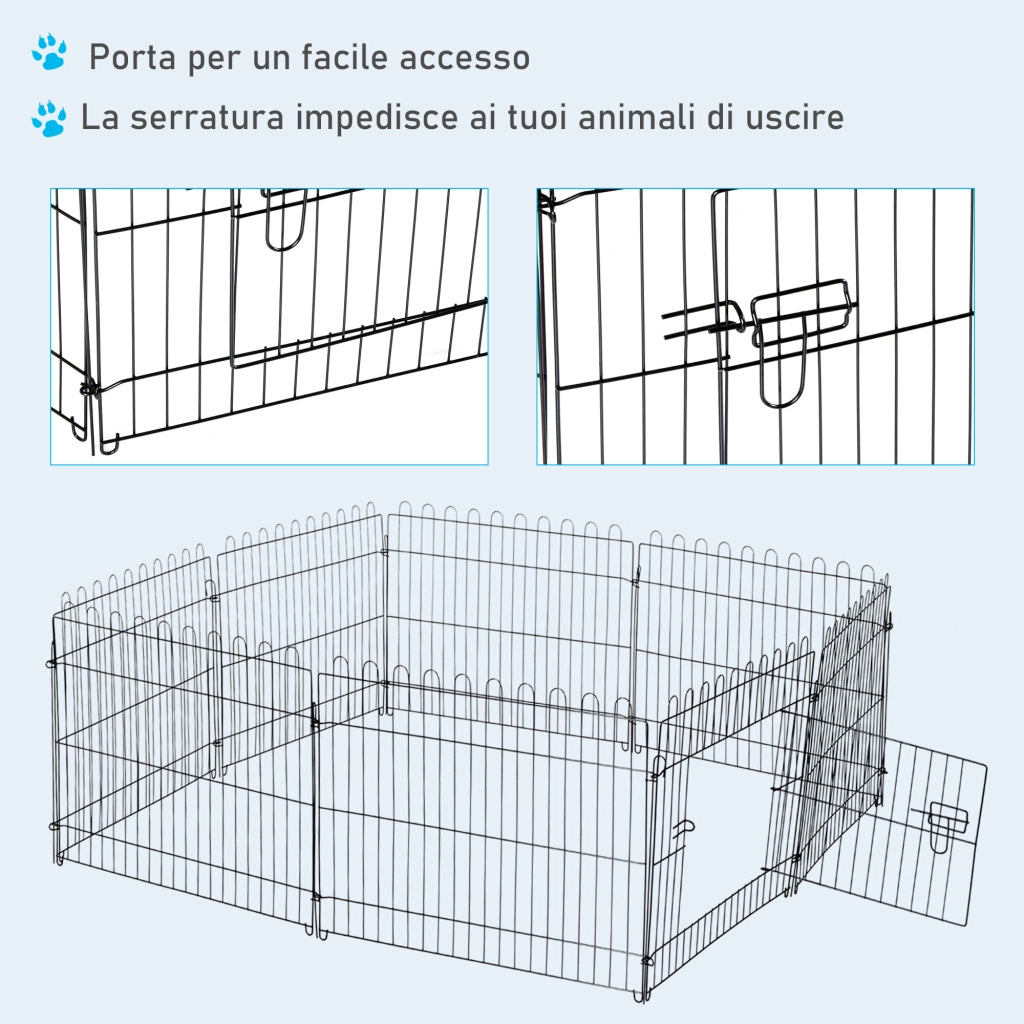 EasyComfort Recinto per Cani e Cuccioli 8 Pannelli in Acciaio, Gabbia per Cani, Box per Animali Domestici da Interno e Esterno, Ø180x61 cm, Nero