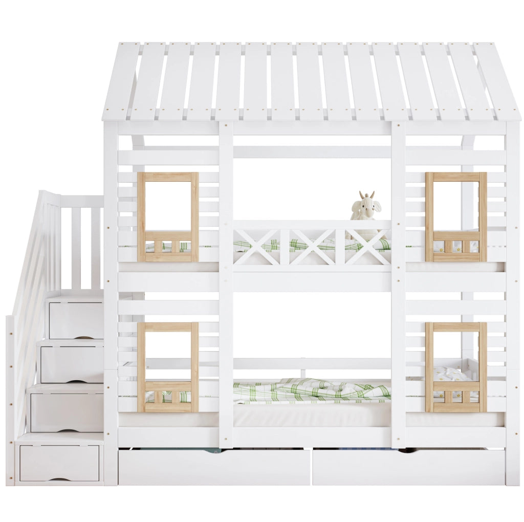 Letto a castello per bambini 90x200 cm bianco e naturale