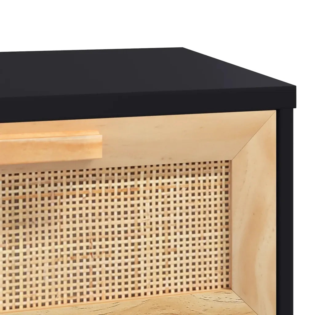 Tavolo Consolle | Tavolo d'Ingresso Nero 80x30x75cm Massello Pino e Rattan Naturale