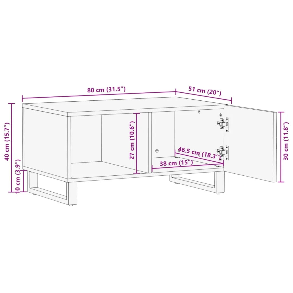 Tavolino da Salotto Bianco 80x51x40 cm Legno Massello di Mango