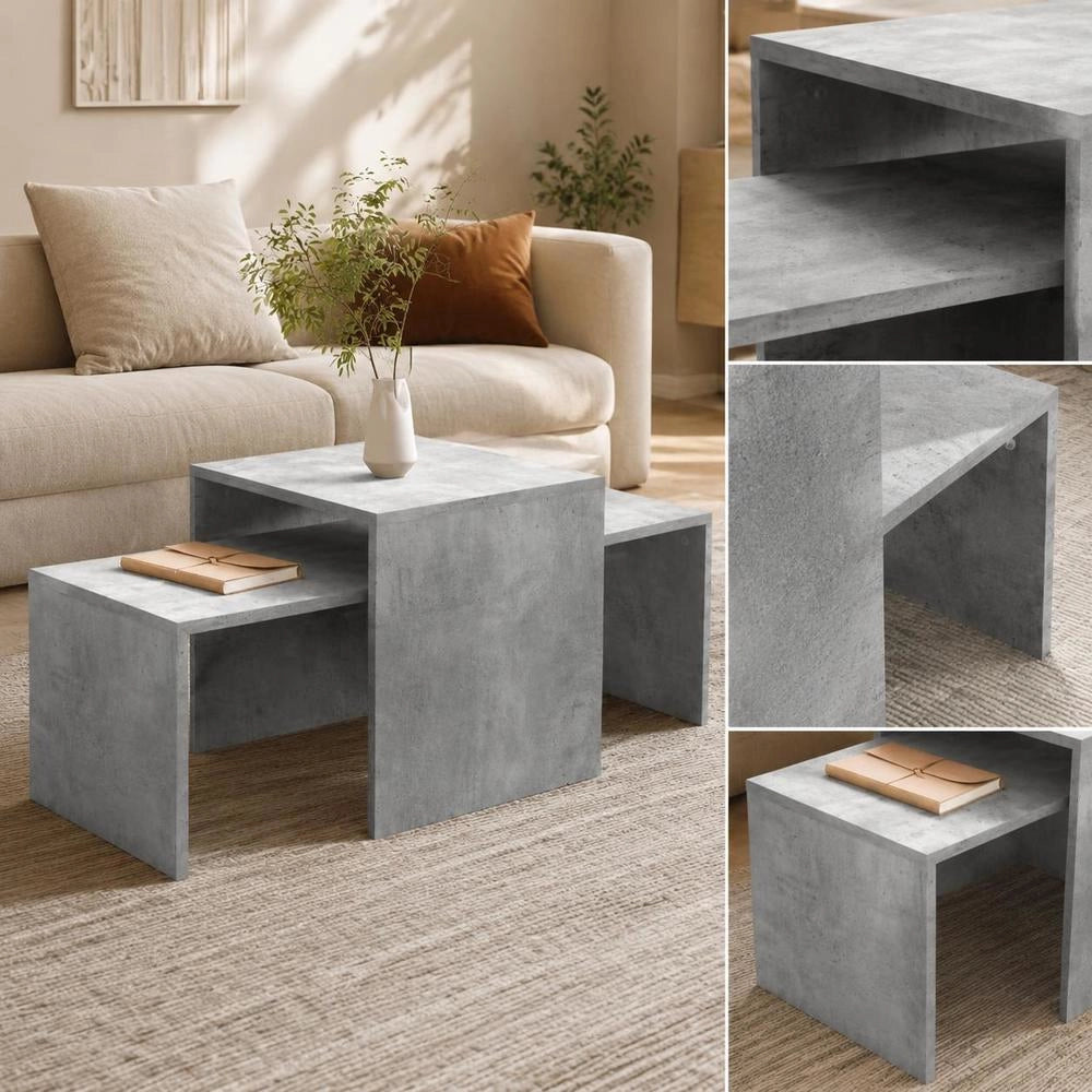 Coffee Table Set Concrete Grey 100x48x40 Cm Wood Material