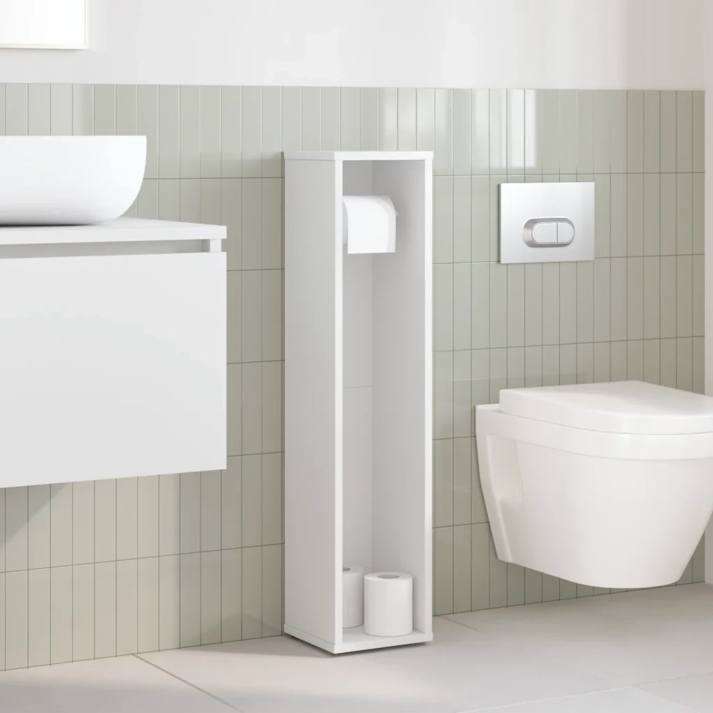 Mobile da Bagno | Armadio da bagno con Portarotolo Bianco 20,5x20x90 cm