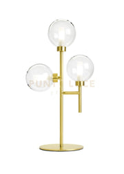 DOM LAMPADA DA TAVOLO 3 LUCI VETRO TRASPARENTE CICLINDRO SATINATO MONTATURA ORO ATTACCO G9 CON DIMMER