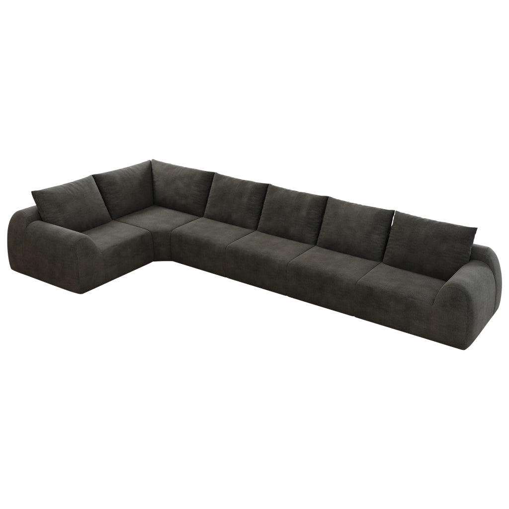 Divano angolare in chenille con imbottitura in schiuma elastica - grigio scuro