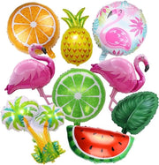Decorazione di festa tropicale con pallone Hawaii, flamingo, ananas e palma