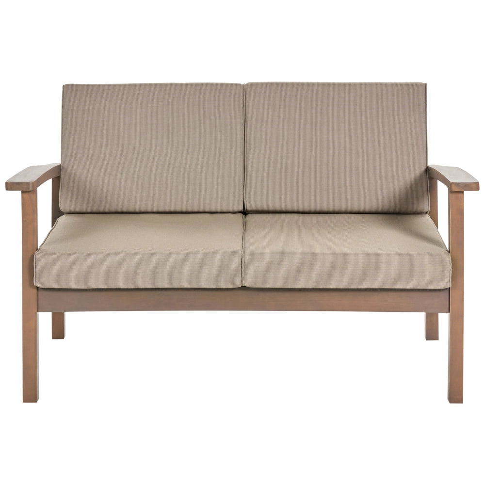 Set Divani Da Giardino Taupe Cuscini In Legno Massello Di Acacia 4 Posti Con Tavolo Set