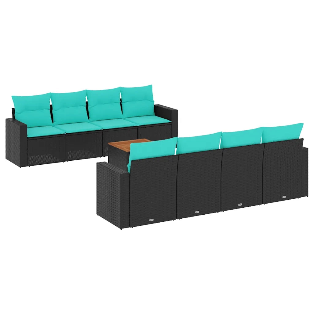 Set Divani da Giardino 9 pz con Cuscini Nero in Polyrattan 3256372