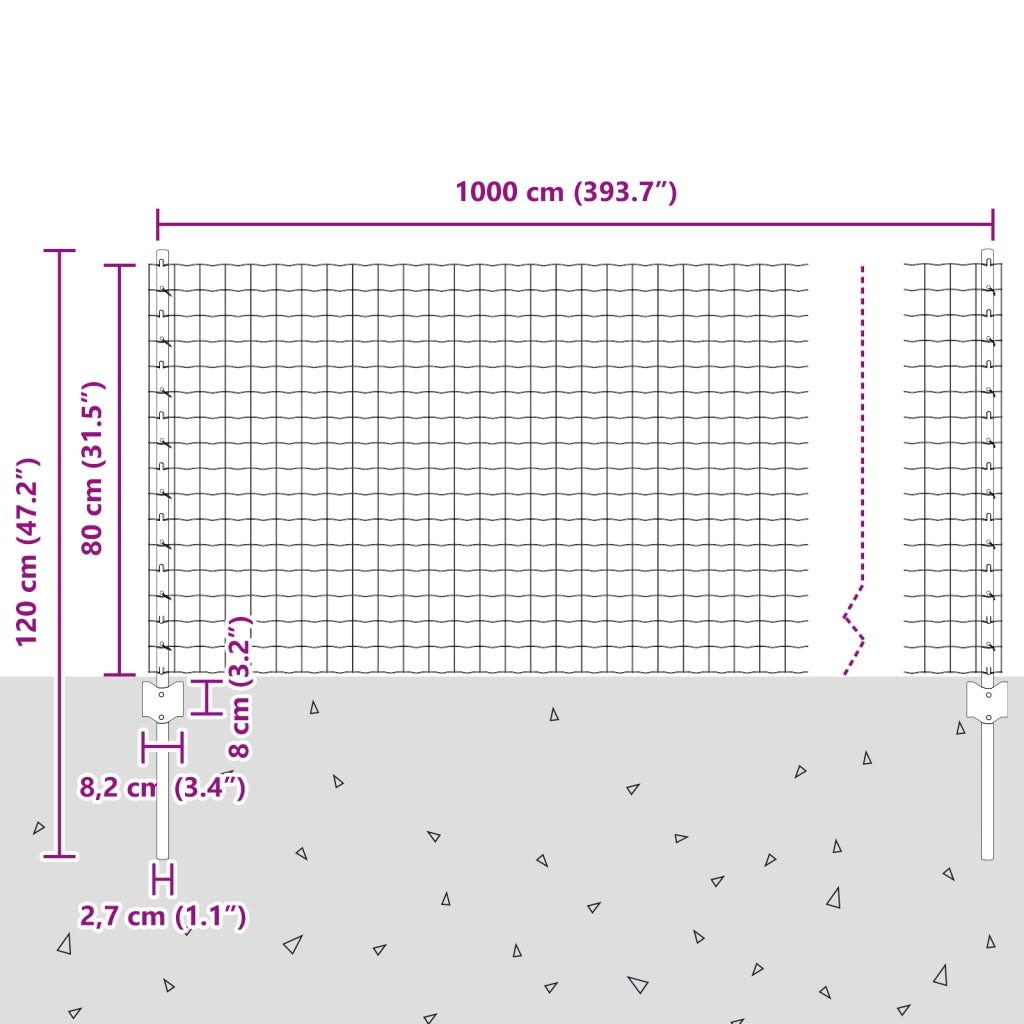 Recinzione Euro con 5 Posta U Grigio 0,8x10 m Acciaio