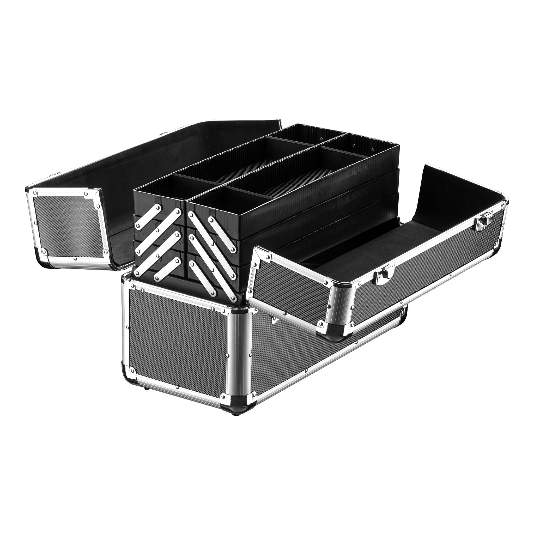 Cassetta attrezzi vuota in alluminio con 2 chiavi, valigetta universale per attrezzi 45 x 32 x 22,5 cm, hobby, lavoro, cassetta portautensili con separatori,