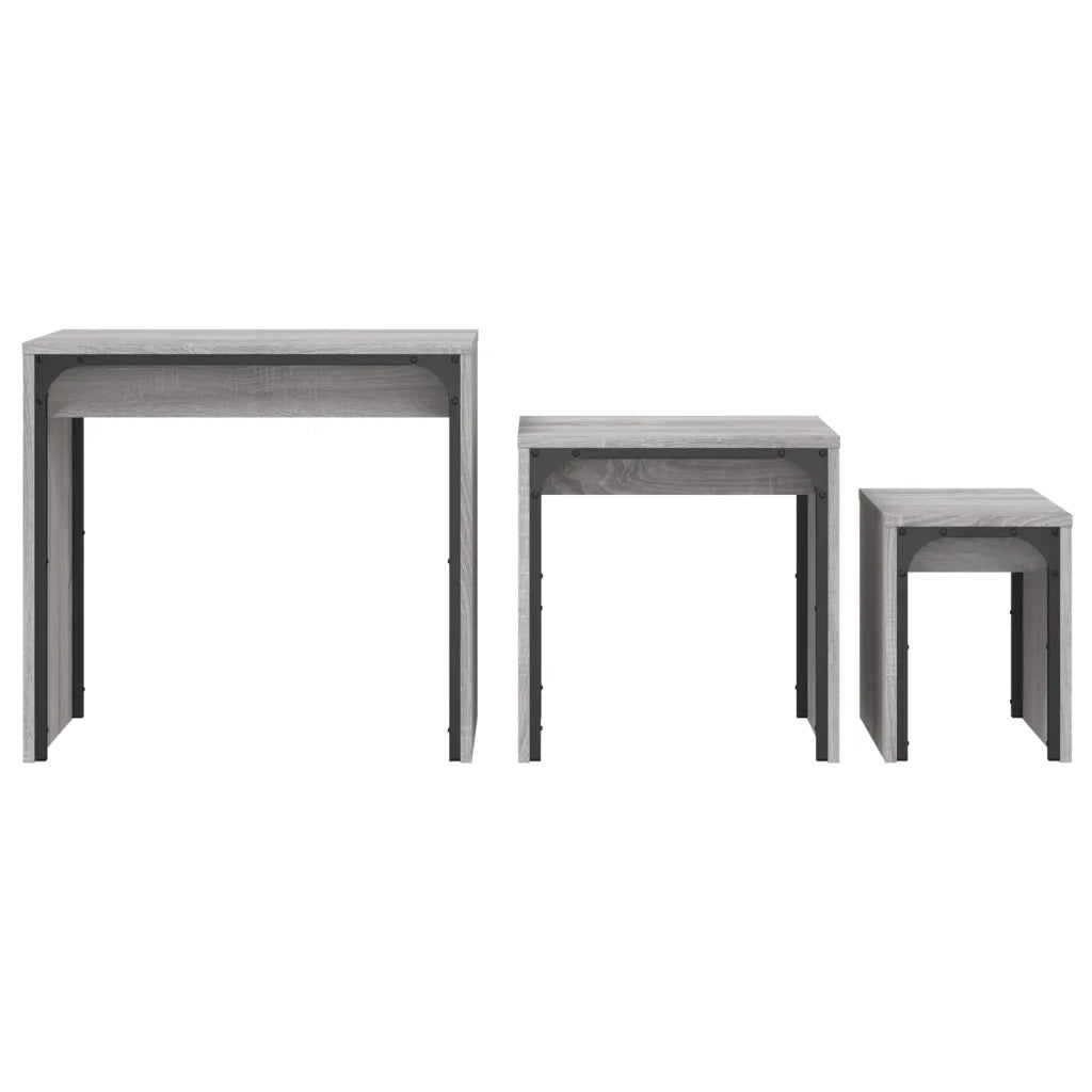 vidaXL Tavolini Salotto Impilabili 3pz Grigio Sonoma Legno Multistrato