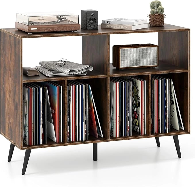Supporto per Giradischi, Mobiletto per Giradischi a 3 Livelli con Scaffali per Vinili, Tavolino per Dischi con 5 Gambe, Scaffale Espositivo per Soggiorno, Sala Musica (Marrone)