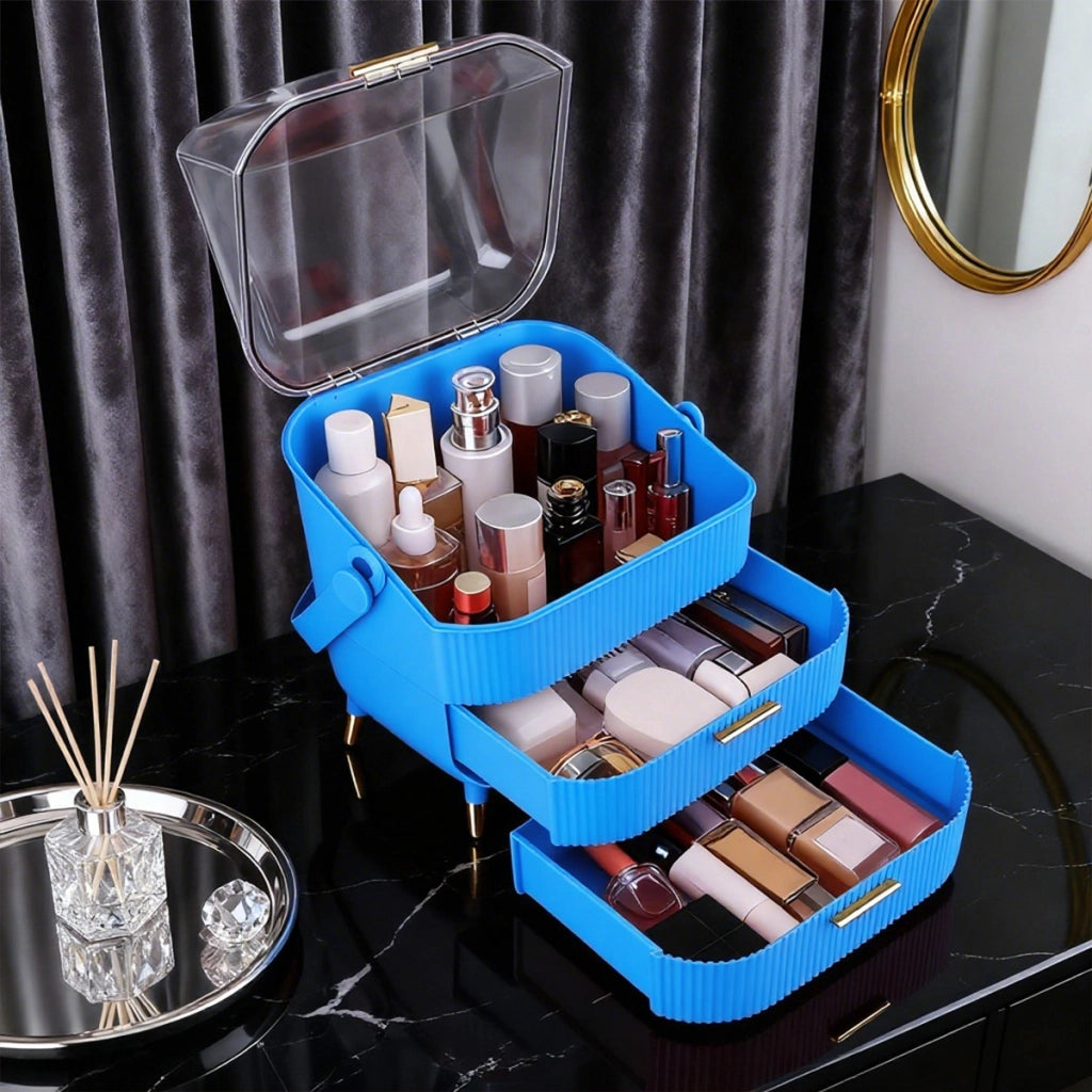 ZMH Porta trucchi da scrivania con più cassetti contenitore per cosmetici blu scuro 26 x 16 x 33 cm
