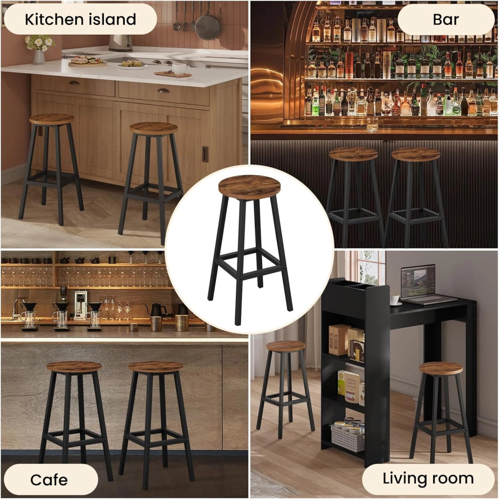 Sgabello da Bar Set di 4, Sgabello da Cucina con Poggiapiedi, Sgabello Alto in Stile Moderno/Industriale per Bar, Caffè, Isola della Cucina, Marrone vintage, K0010BH-4