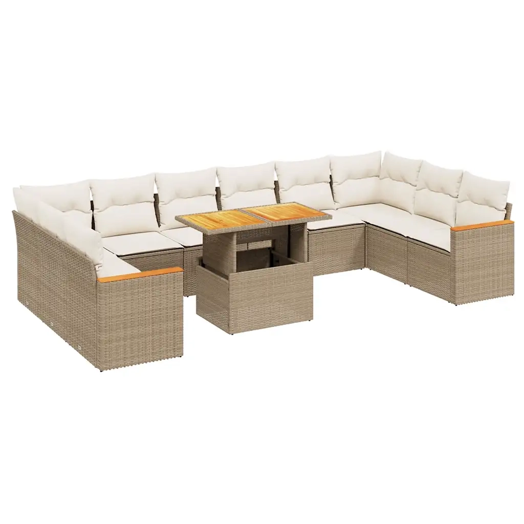 Set Divani da Giardino 11 pz con Cuscini Beige in Polyrattan 3273249