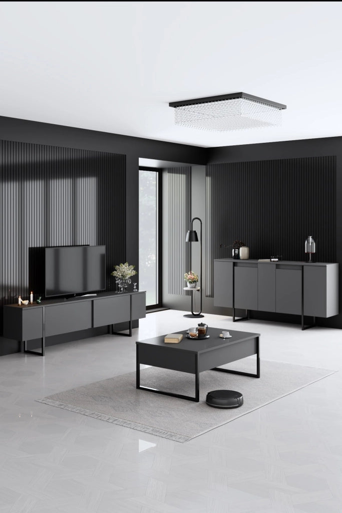 Set di mobili da salotto in legno "Luxe" - 160 x 35 x 80 cm - Nero