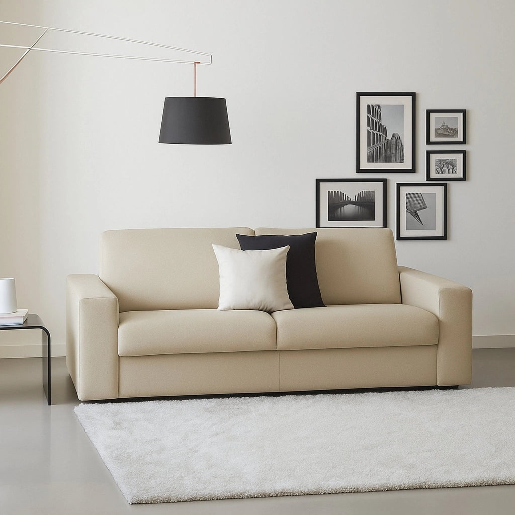 Divano fisso Ayta, Divano a 3 posti, Made in Italy, SofÒ  Soggiorno in tessuto imbottito, con Braccioli standard, cm 220x95h90, Beige