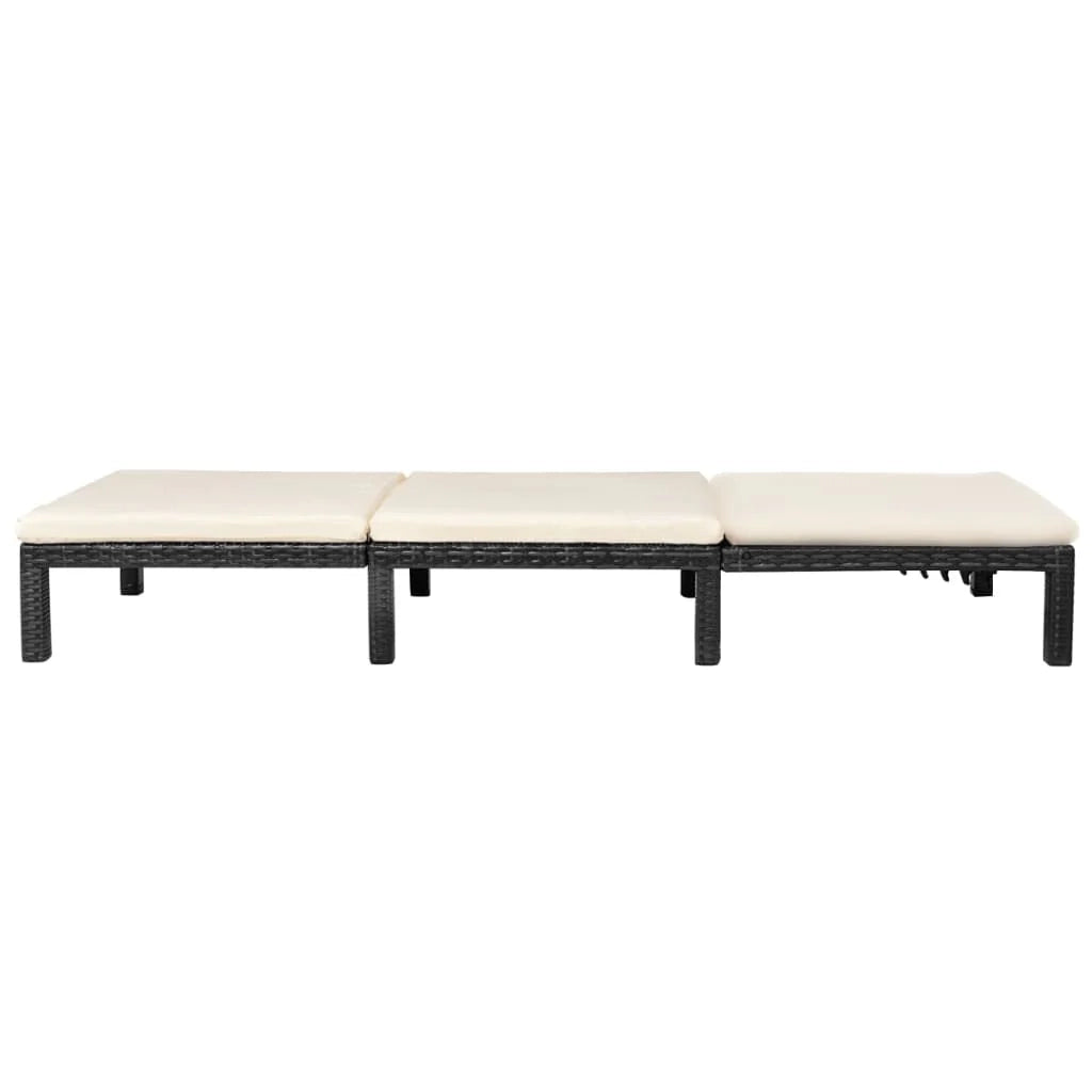 Lettino prendisole sedia a sdraio lettino prendisole letto da giardino mobili da esterno per patio con cuscino resina intrecciata nera 02_0012525