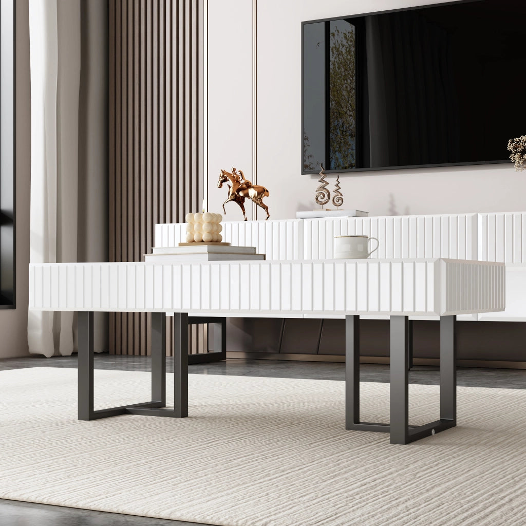 Tavolino da Caffè con Struttura in Ferro; Piano Nero Lucido Parziale; Stile Moderno; in MDF e Truciolare; Nero Bianco