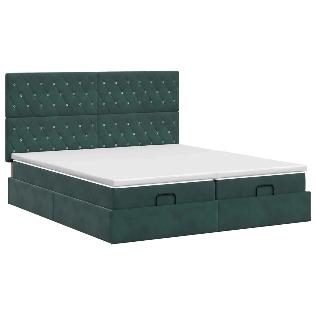 Letto ottomano con materasso 2 pz Verde Scuro Velluto 3457905