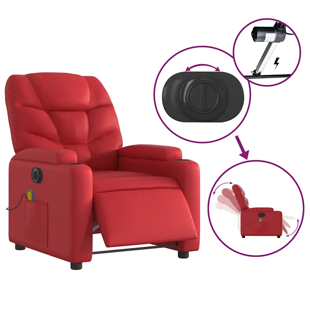 Divano Sedia-Poltrona Massaggio Elettrica Reclinabile Rosso Similpelle 591056
