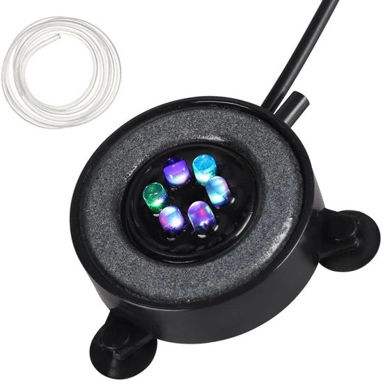 Diffusore di ossigeno per acquario LED - Alta resa di ossigeno disciolto - Impermeabile IP68 - Fermo con gancio - Disco decorativo - Adatto per acquari d'acqua dolce e salata - Bubbler