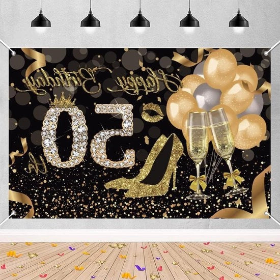 Decorazione di compleanno per donne - Banner di compleanno 50 anni stoffa per tavolo foto booth sfondo per festa di 50 anni