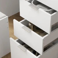 Set Tavolo da Trucco con Specchio e 5 Cassetti 97.2x44.5x136.5 cm e Sgabello Imbottito 40x24x46 cm, Bianco