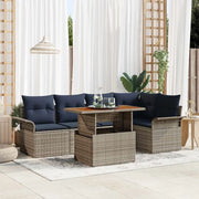 Set Divano da Giardino 6 pcs Grigio e Blu Navy polyrattan