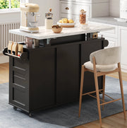 Isola cucina con piano ribaltabile 138x60x93 cm in MDF nero; LED RGB; 2 porte e 3 cassetti