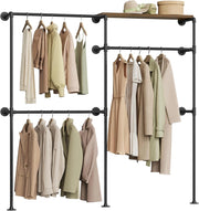 Attaccapanni a Muro, Appendiabiti da Parete, con Mensola Superiore e 3 Barre, per Soggiorno, Camera da Letto, Nero + Marrone Vintage