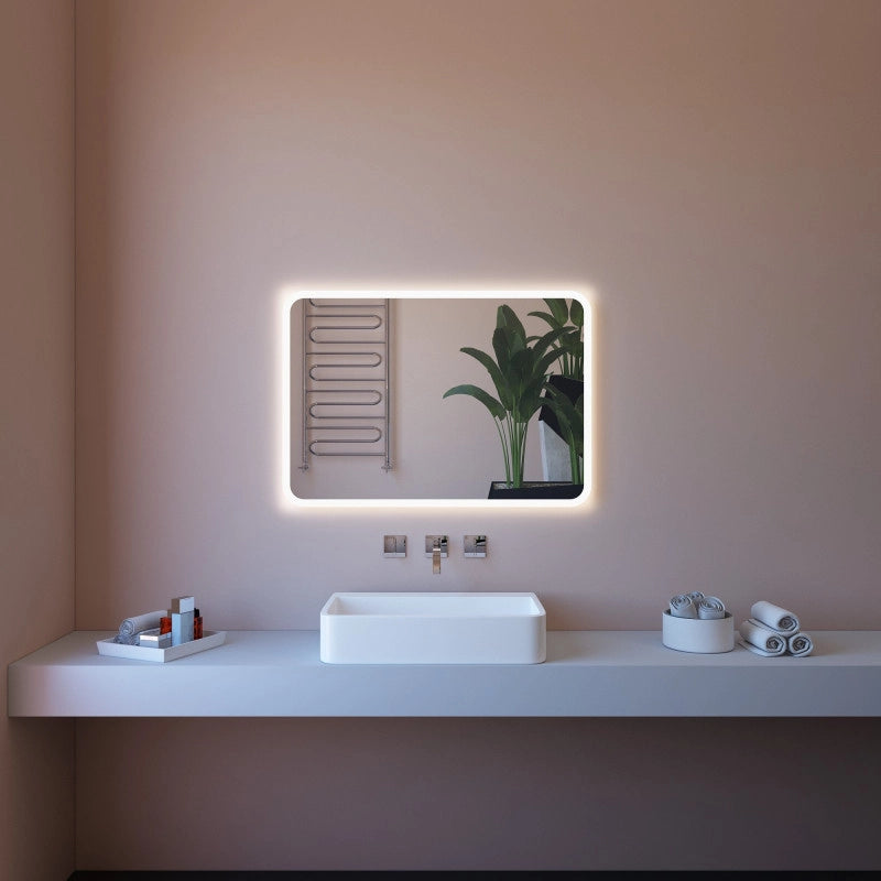 Specchio da Parete Retroilluminato a LED 110X80 spessore 4 mm,cm con Angoli Arrotondati 7mm