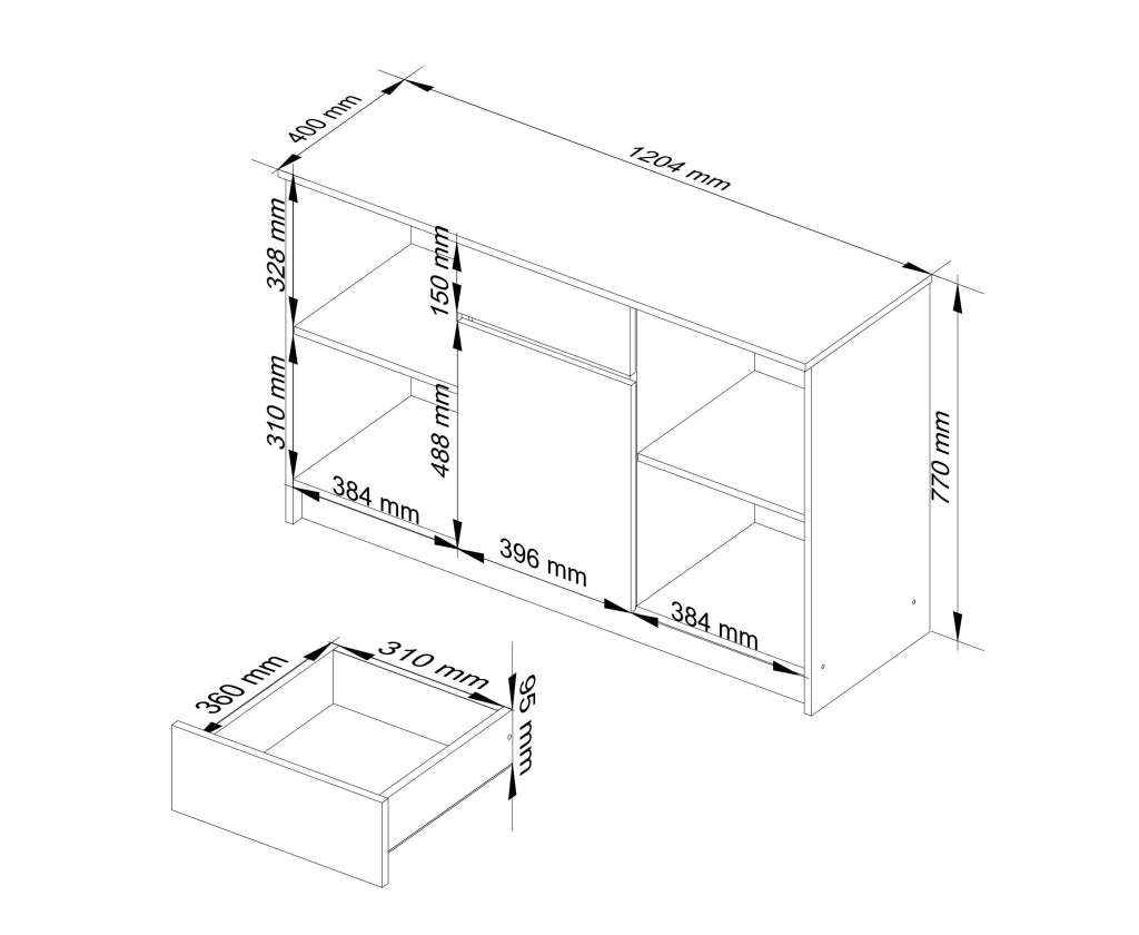 Cassettiera AKORD B17 Cassettiera Wengé 120 cm 1 anta 1 cassetto 120x40x77 cm