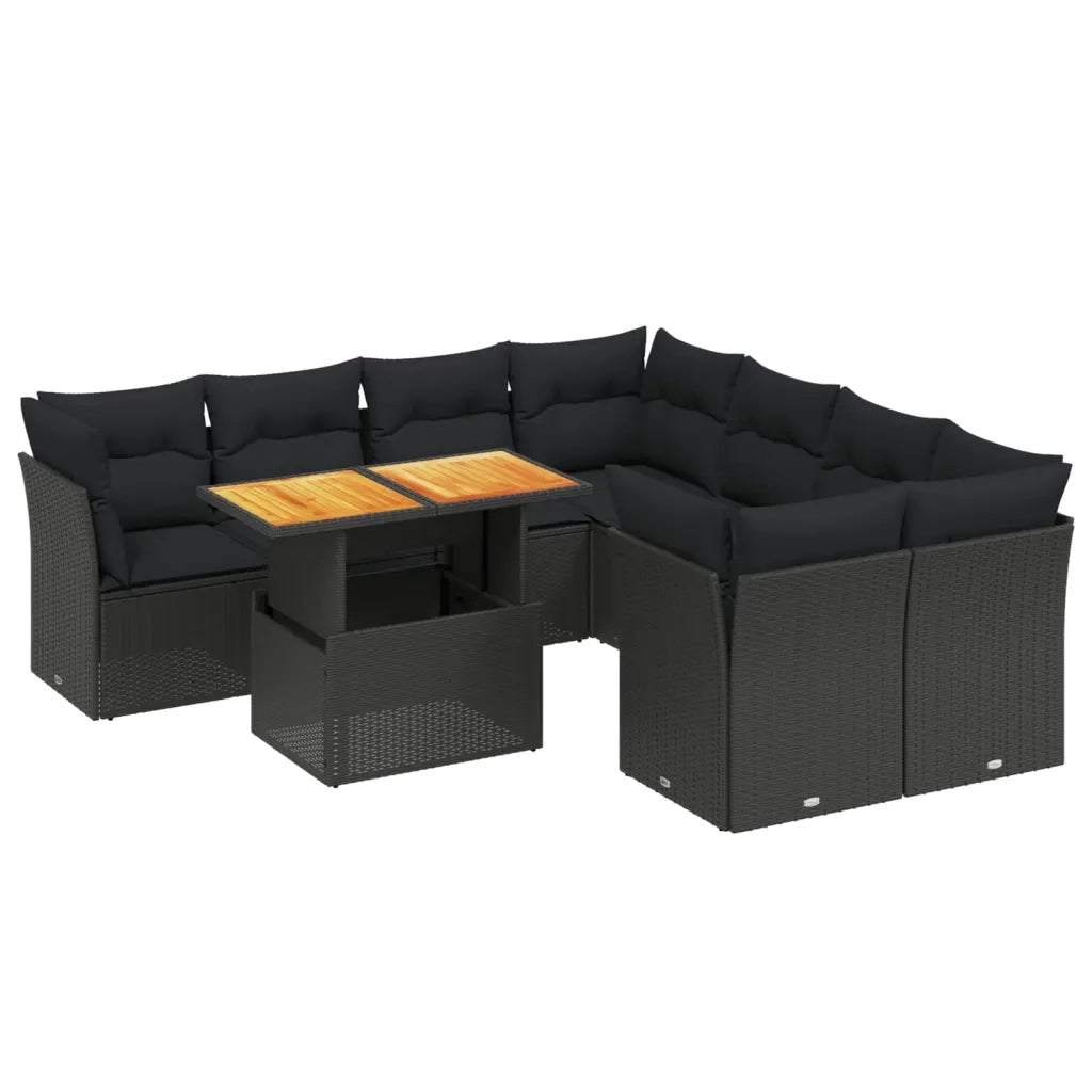 Set Divani da Giardino 9 pz con Cuscini Nero in Polyrattan 3270719