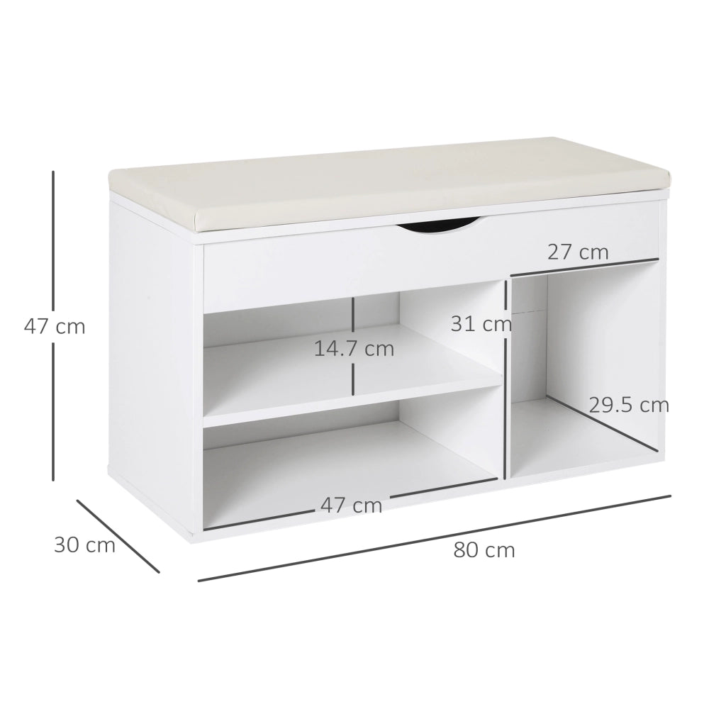 Panca Scarpiera 80x30x47 cm Salvaspazio con Sedile Imbottito Ribaltabile da Ingresso in Legno Bianco