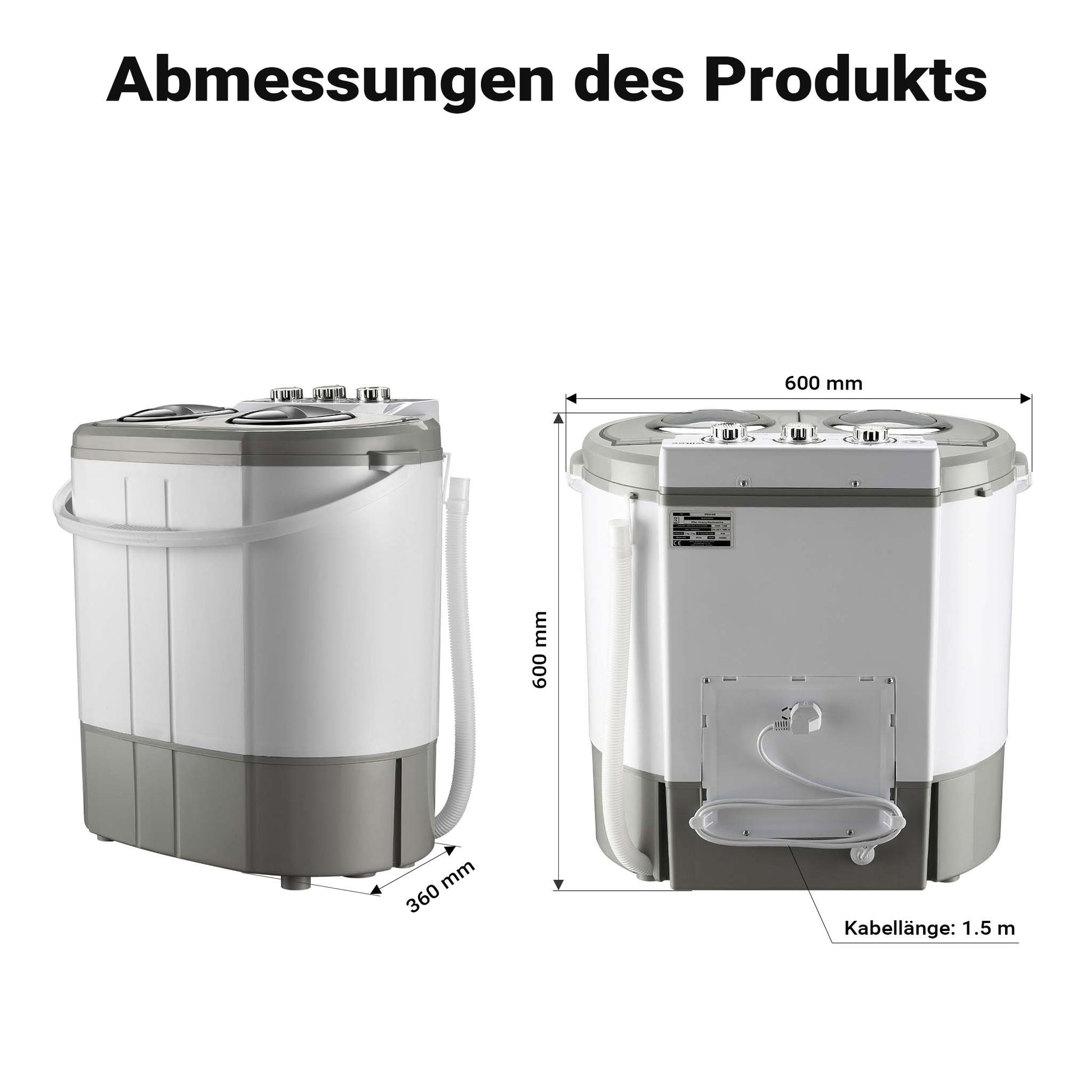 Lavatrice da camper 230 W 60 x 36 x 60 cm, lavatrice portatile con centrifuga, lavatrice da campeggio Capacità di lavaggio 3 kg/centrifuga 2 kg