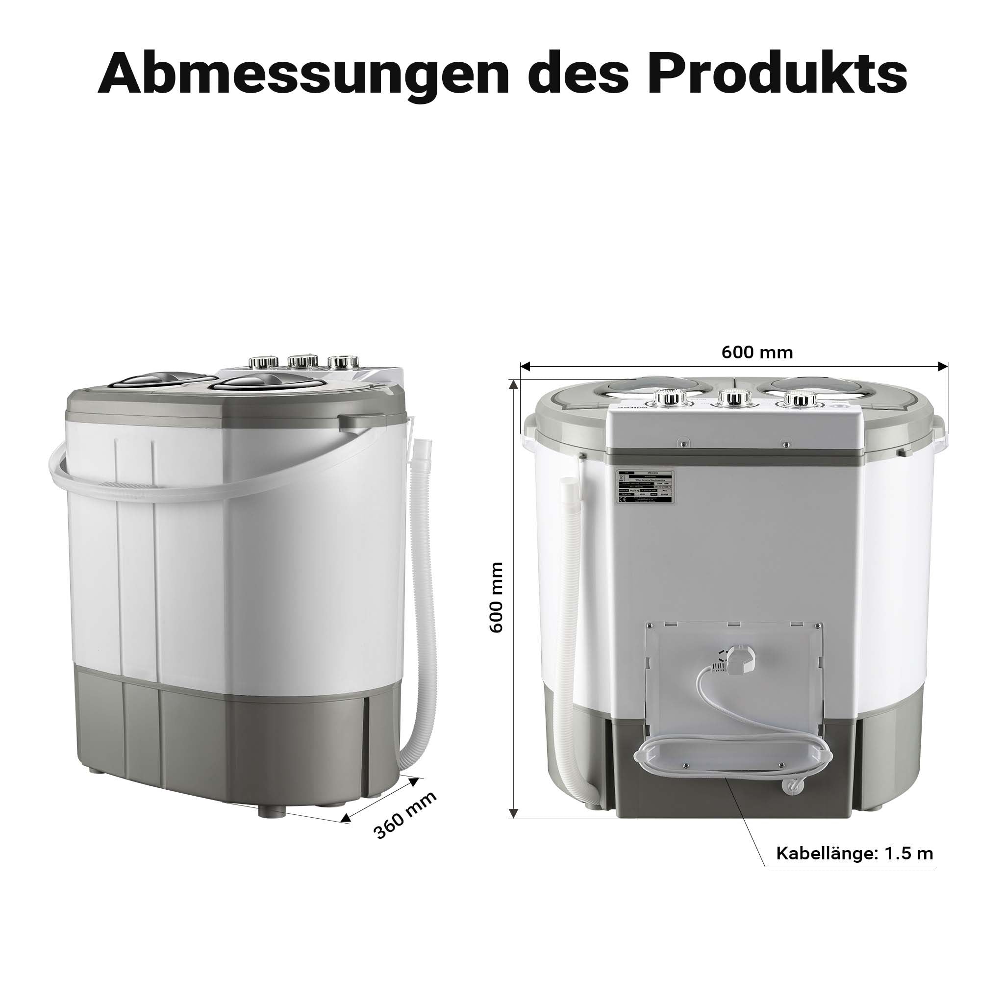 Lavatrice da camper 230 W 60 x 36 x 60 cm, lavatrice portatile con centrifuga, lavatrice da campeggio Capacità di lavaggio 3 kg/centrifuga 2 kg