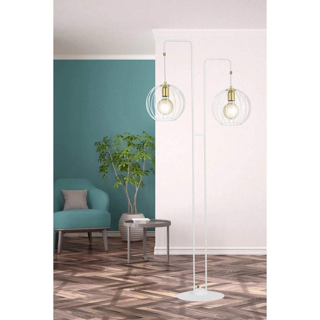 Piantana Contemporaneo Omoikane Acciaio Bianco 2 Luci E27 Ip20