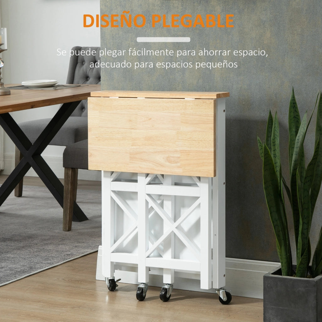 Carro da cucina pleghevole con 2 ripiani e ruote ¨C zephmum ¨C 60x40x84 cm bianco