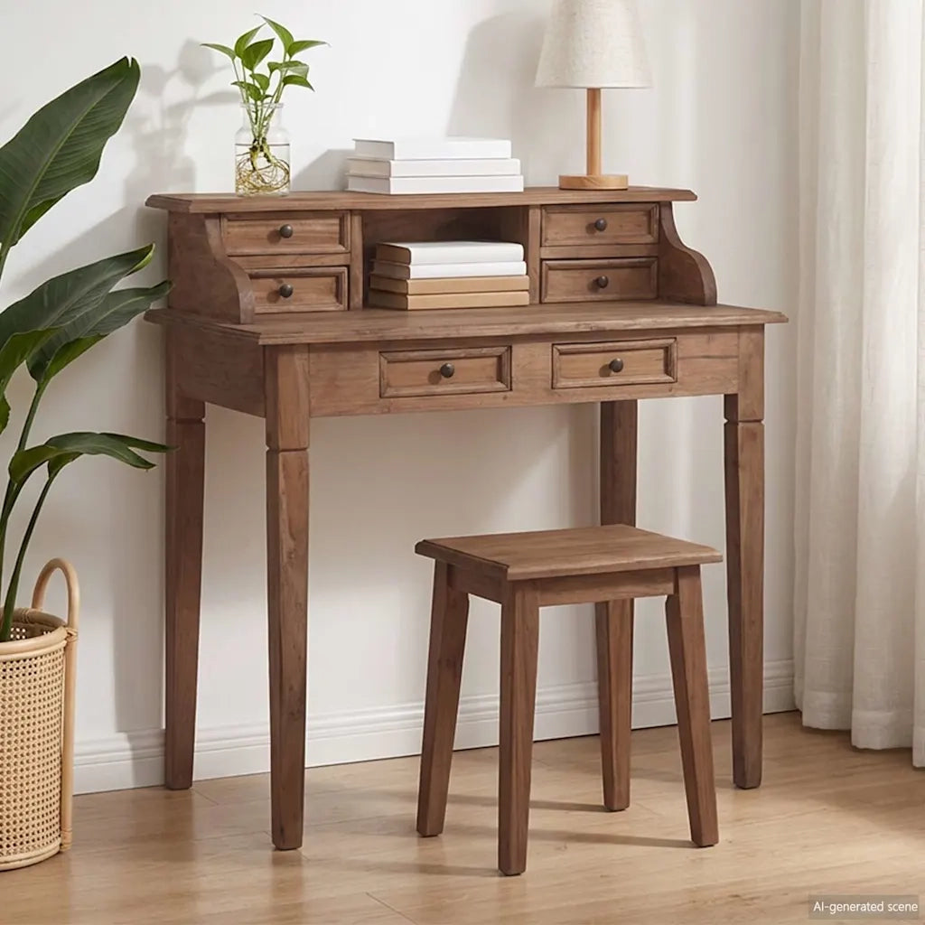 Scrivania con Cassetti 90x50x101 cm in Legno Massello di Mogano 283912