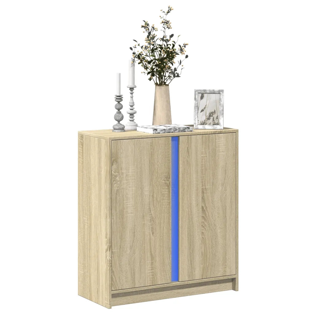 Credenza | Madia | Buffet da pranzo | Armadio da pranzo con LED Rovere Sonoma 77x34x85 cm in Legno Multistrato