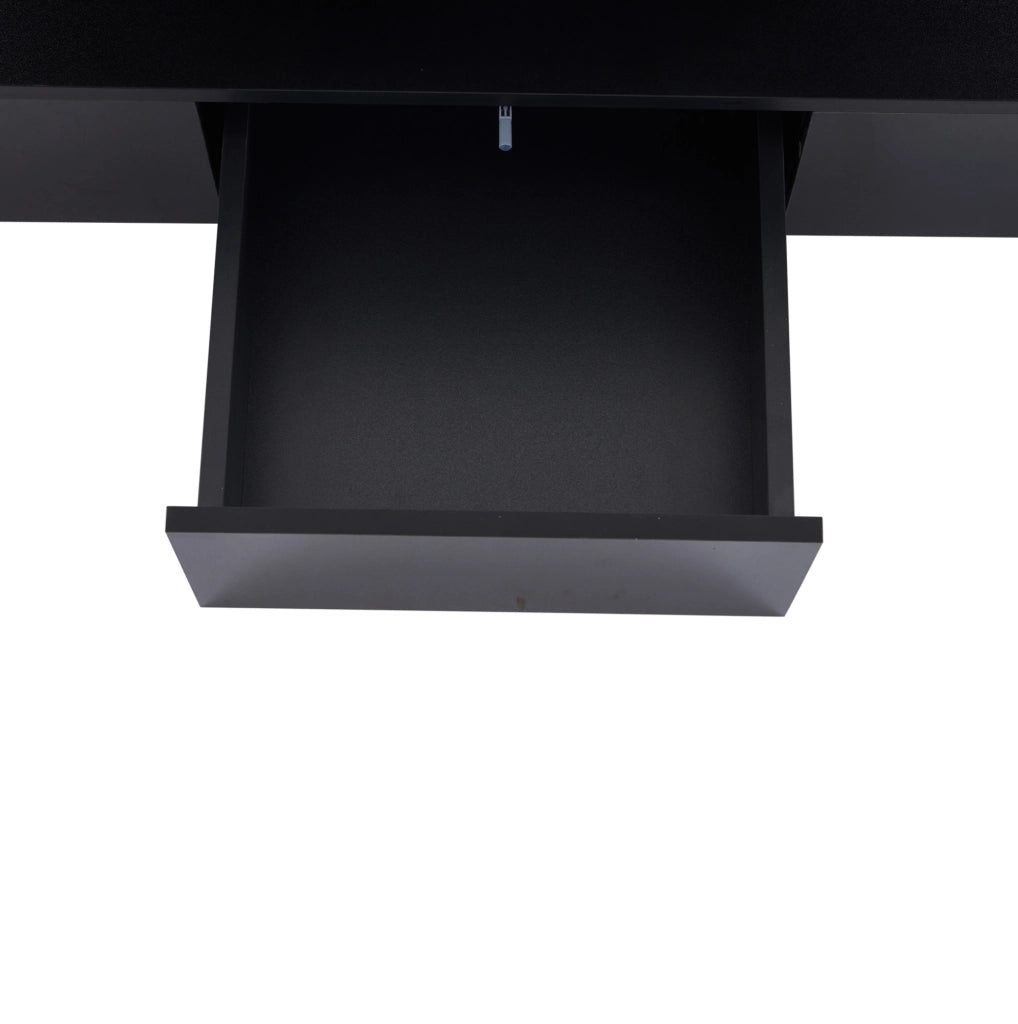 Tavolino da salotto LED nero con ripiano e cassetto
